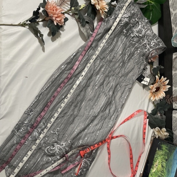 NWT Adrianna Papell [ 2 ]‎ Embroidered Sequin Sheath Dress in Silver - Picture 6 of 12